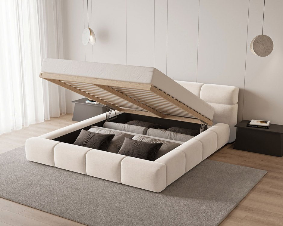 Lora Samt Designer Polsterbett mit Stauraum: Eleganz und Funktion vereint