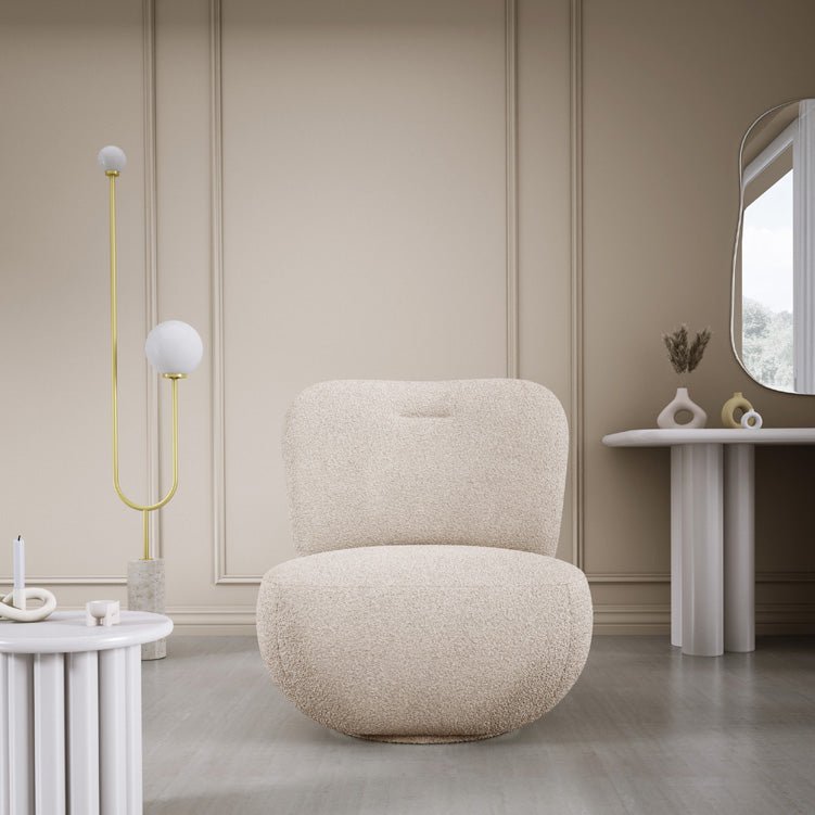 Eleganter Kyoto Designer Bouclé Sessel mit 360° Drehfunktion – Komfort trifft Stil