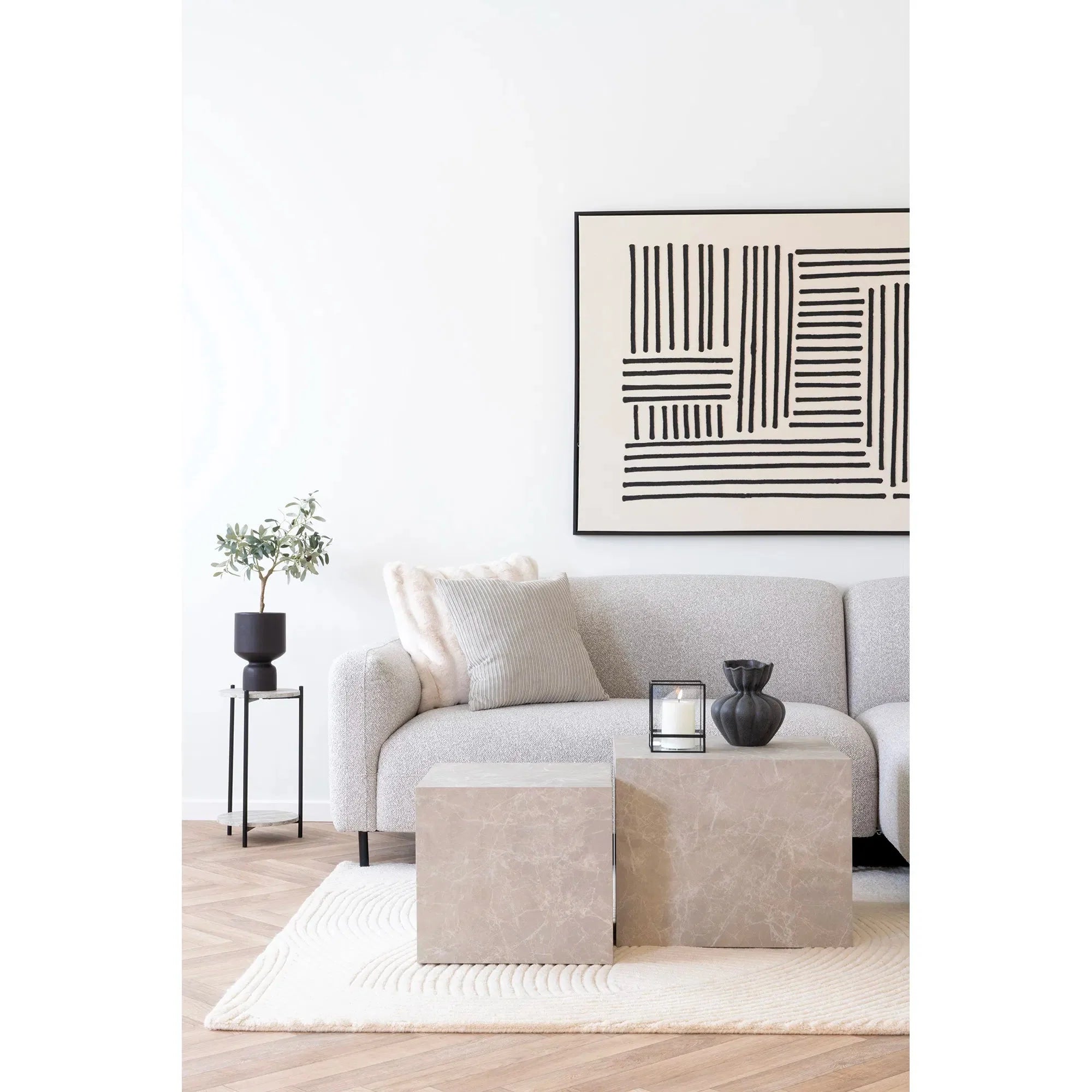 Eleganter Designer Couchtisch Paris: 2er Set mit Luxuriöser Marmor-Optik