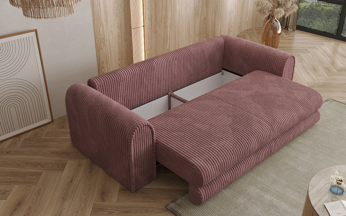 Luxuriöses Cord-Schlafsofa Lil Buddy: 3-Sitzer mit Bettfunktion & Stauraum