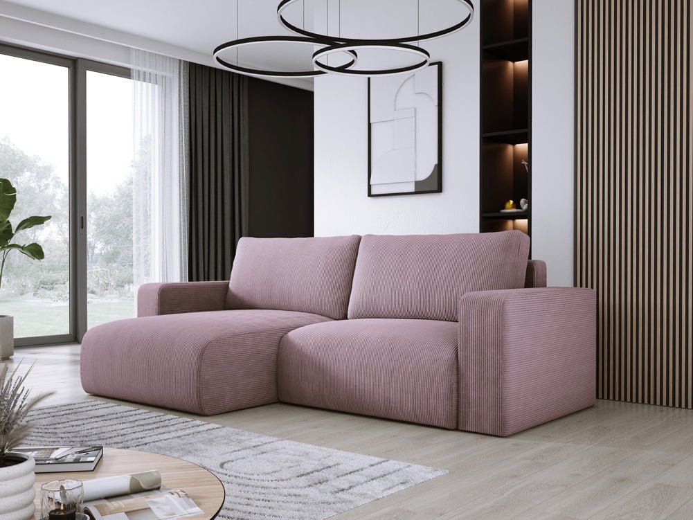 Modernes L-Form Cord Ecksofa Carl mit Schlaffunktion und integriertem Bettkasten