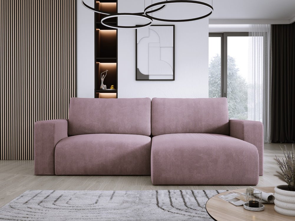 Modernes L-Form Cord Ecksofa Carl mit Schlaffunktion und integriertem Bettkasten