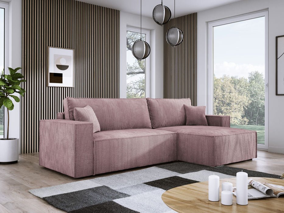 Luxuriöses Velanova Cord Ecksofa mit Schlaffunktion und praktischem Stauraum