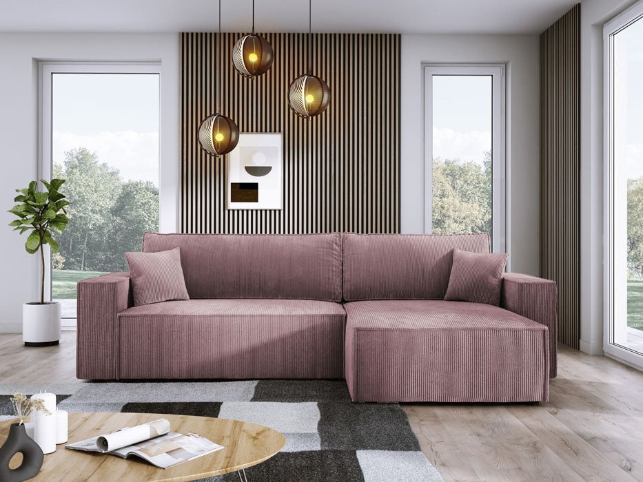Luxuriöses Velanova Cord Ecksofa mit Schlaffunktion und praktischem Stauraum