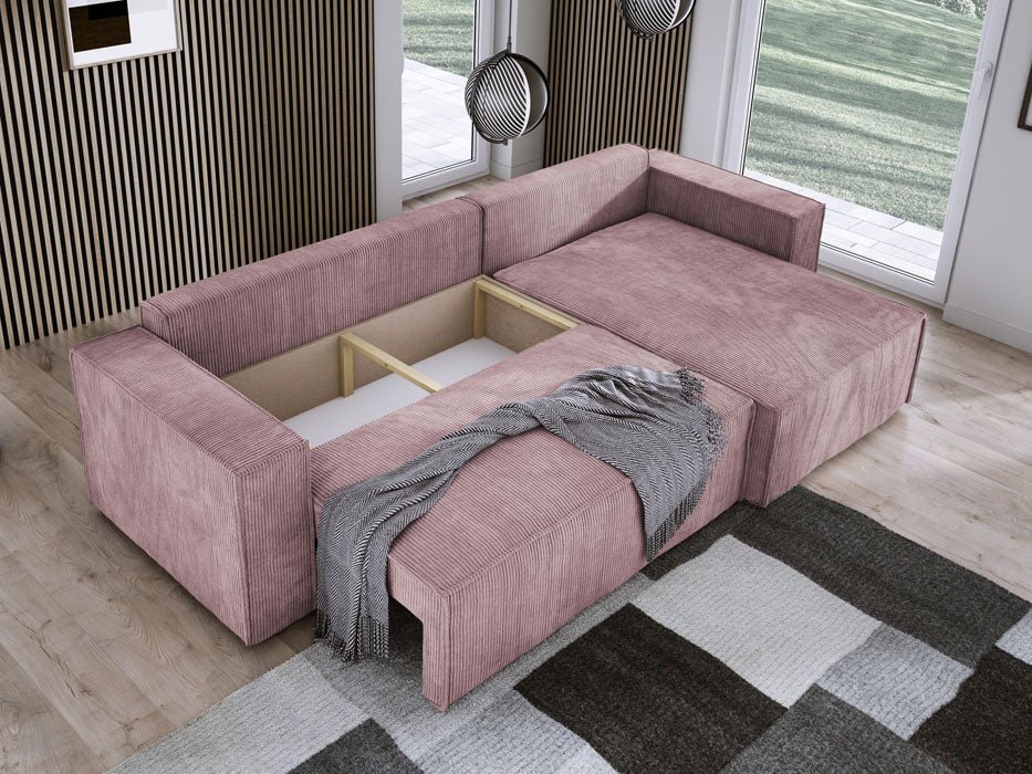 Luxuriöses Velanova Cord Ecksofa mit Schlaffunktion und praktischem Stauraum