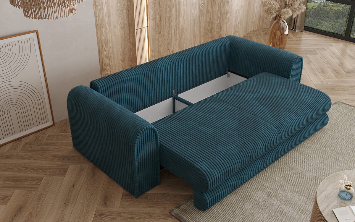 Luxuriöses Cord-Schlafsofa Lil Buddy: 3-Sitzer mit Bettfunktion & Stauraum