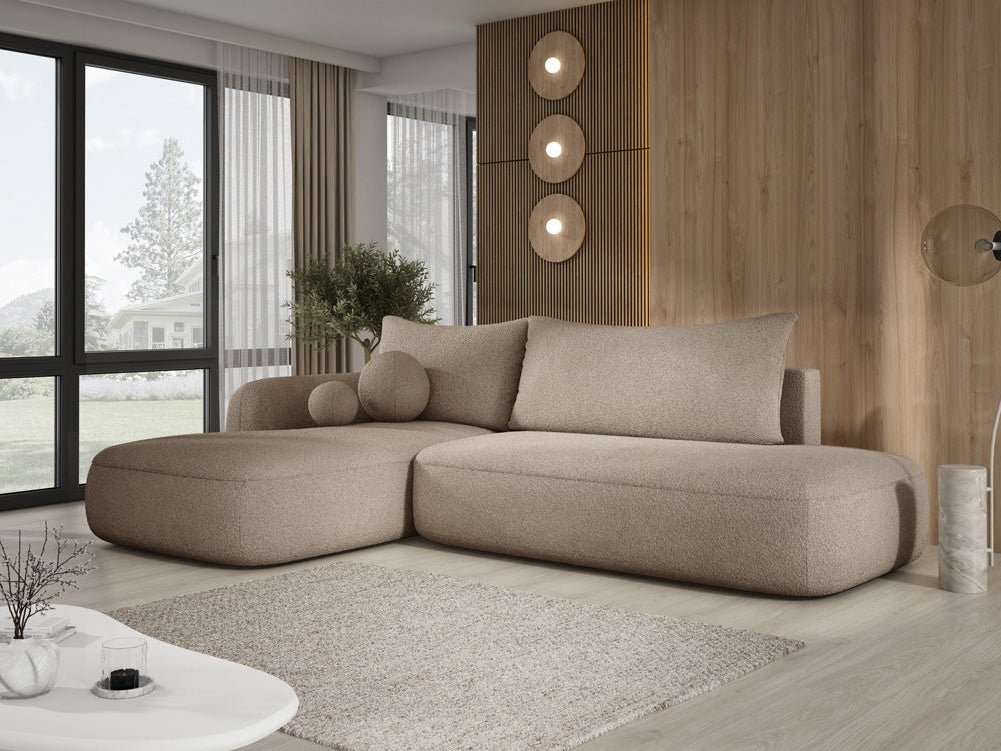 Modernes Designer Ecksofa Babu Bouclé: Komfortables Schlafsofa mit Klappfunktion für Zuhause