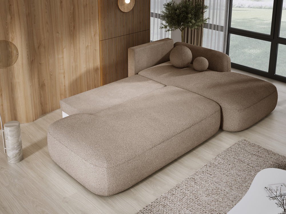 Modernes Designer Ecksofa Babu Bouclé: Komfortables Schlafsofa mit Klappfunktion für Zuhause
