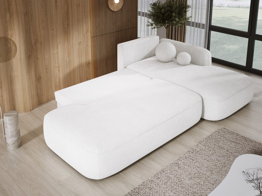Modernes Designer Ecksofa Babu Bouclé: Komfortables Schlafsofa mit Klappfunktion für Zuhause