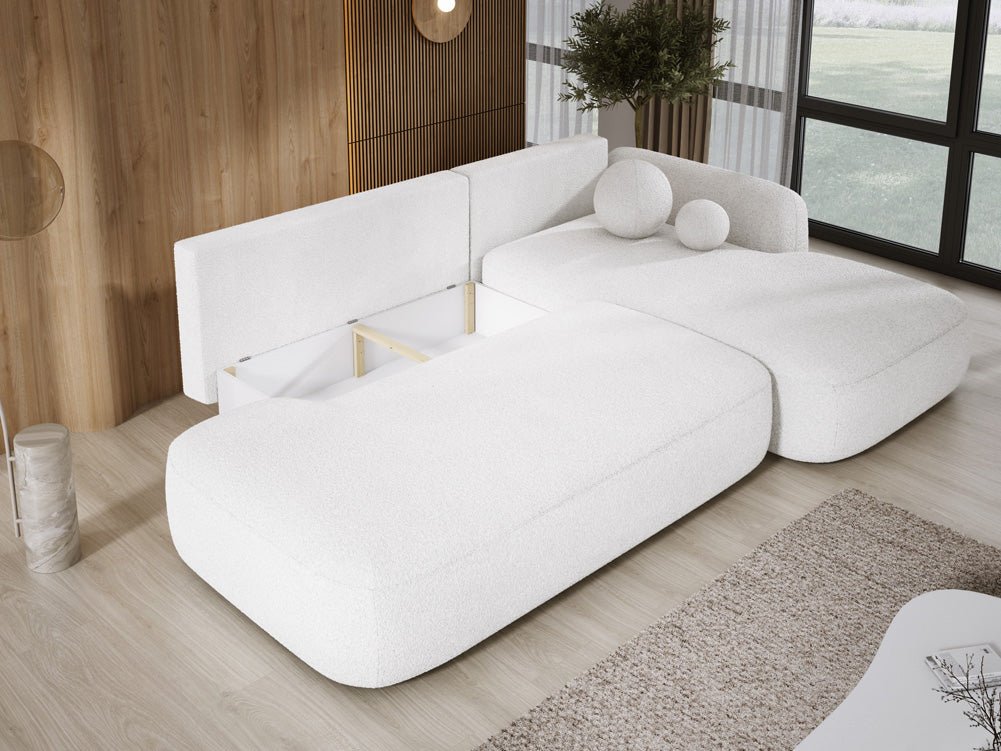 Modernes Designer Ecksofa Babu Bouclé: Komfortables Schlafsofa mit Klappfunktion für Zuhause