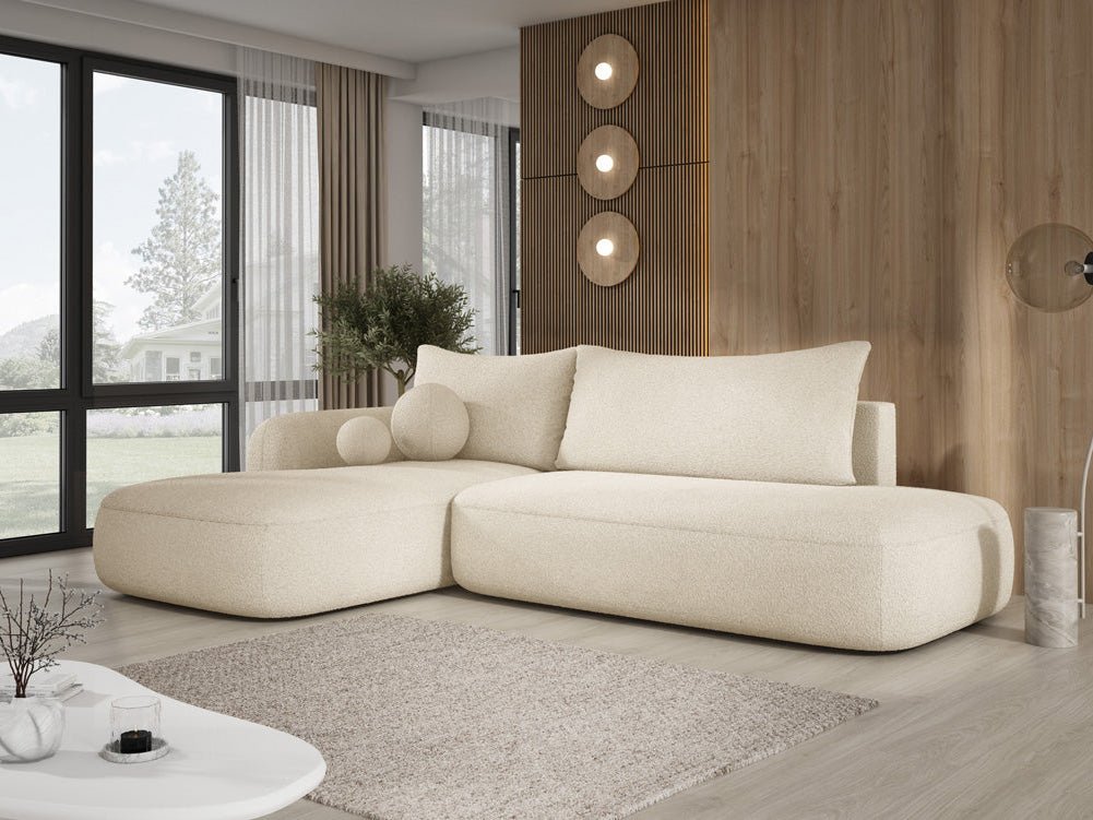 Modernes Designer Ecksofa Babu Bouclé: Komfortables Schlafsofa mit Klappfunktion für Zuhause