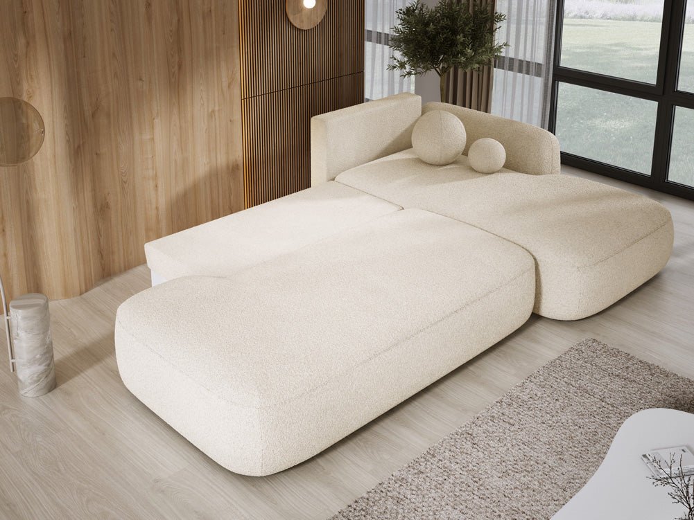 Modernes Designer Ecksofa Babu Bouclé: Komfortables Schlafsofa mit Klappfunktion für Zuhause