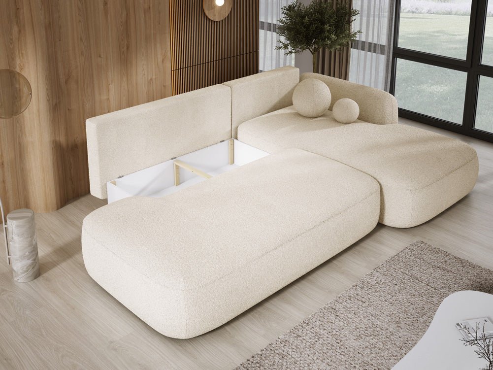 Modernes Designer Ecksofa Babu Bouclé: Komfortables Schlafsofa mit Klappfunktion für Zuhause