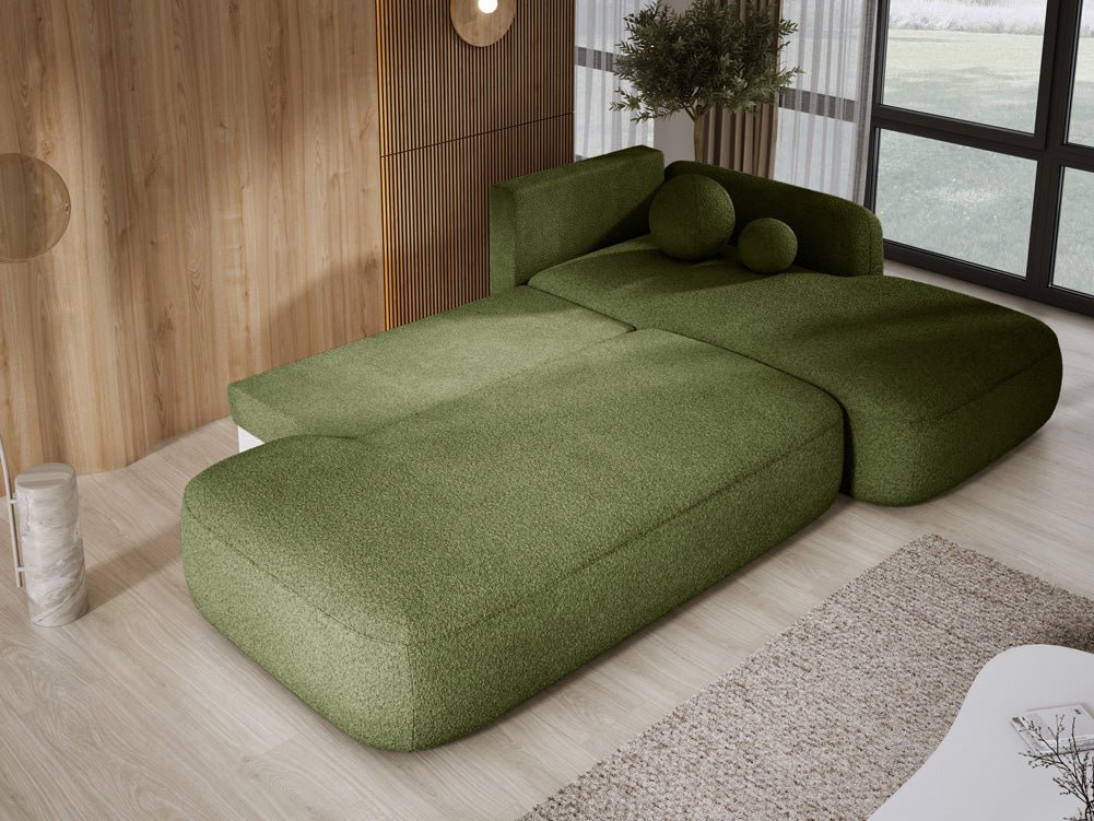 Modernes Designer Ecksofa Babu Bouclé: Komfortables Schlafsofa mit Klappfunktion für Zuhause