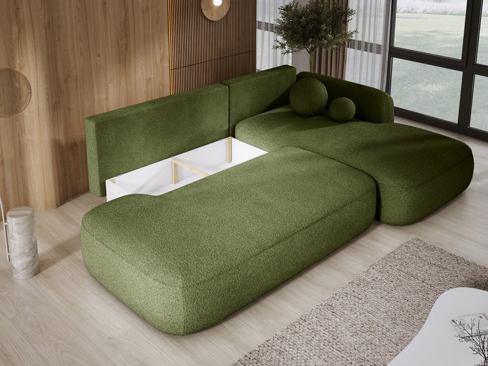 Modernes Designer Ecksofa Babu Bouclé: Komfortables Schlafsofa mit Klappfunktion für Zuhause