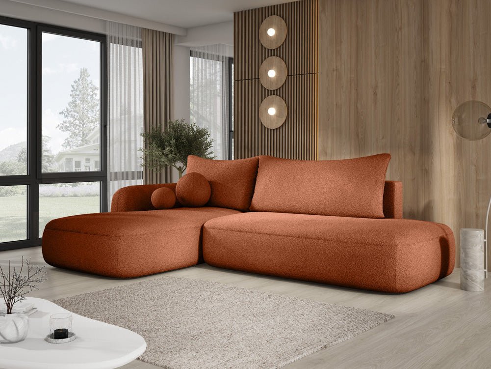 Modernes Designer Ecksofa Babu Bouclé: Komfortables Schlafsofa mit Klappfunktion für Zuhause