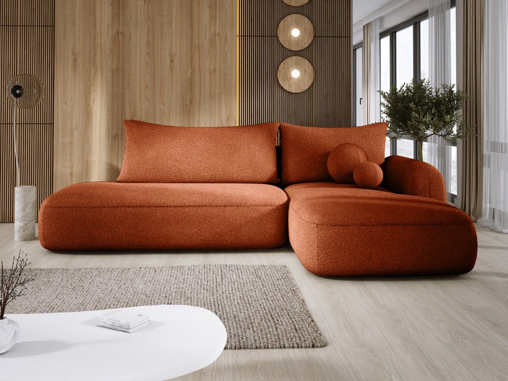 Modernes Designer Ecksofa Babu Bouclé: Komfortables Schlafsofa mit Klappfunktion für Zuhause