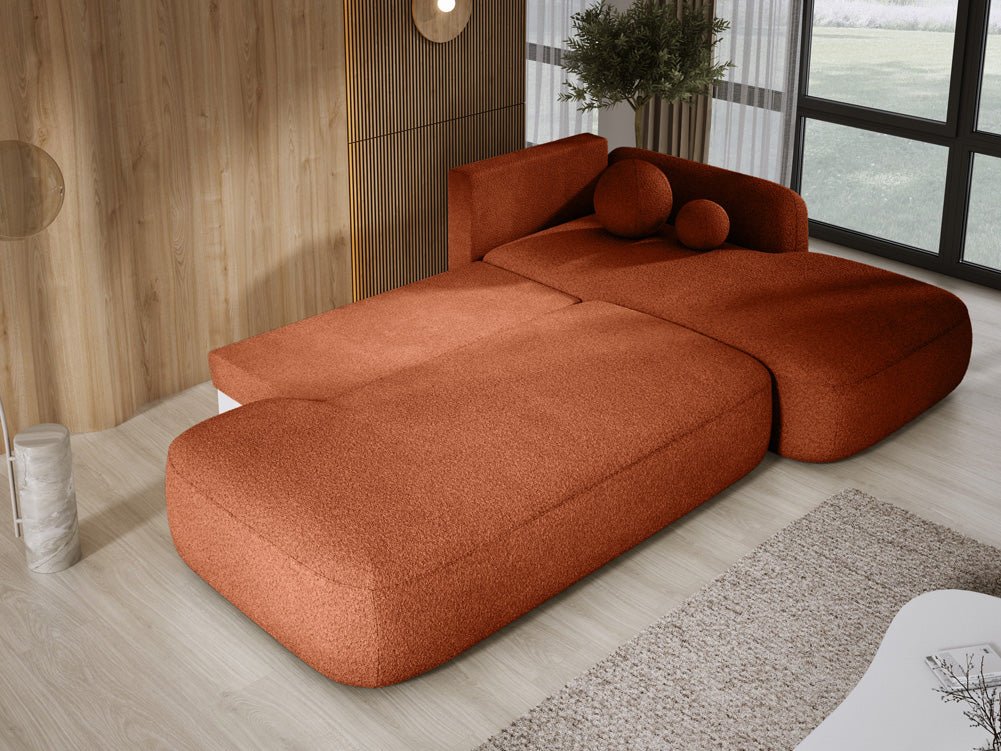 Modernes Designer Ecksofa Babu Bouclé: Komfortables Schlafsofa mit Klappfunktion für Zuhause