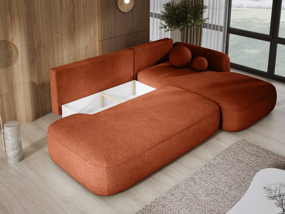 Modernes Designer Ecksofa Babu Bouclé: Komfortables Schlafsofa mit Klappfunktion für Zuhause