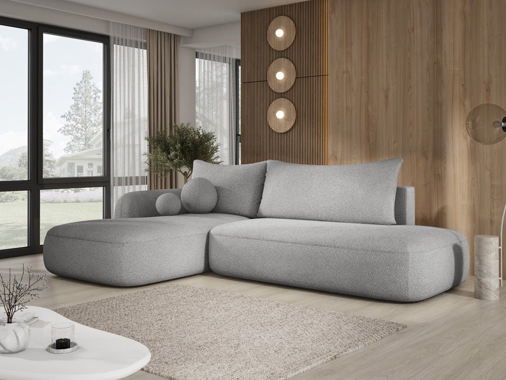 Modernes Designer Ecksofa Babu Bouclé: Komfortables Schlafsofa mit Klappfunktion für Zuhause