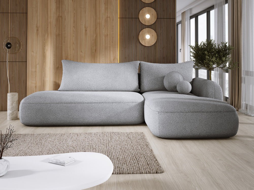 Modernes Designer Ecksofa Babu Bouclé: Komfortables Schlafsofa mit Klappfunktion für Zuhause
