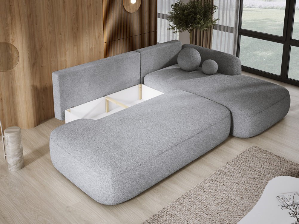 Modernes Designer Ecksofa Babu Bouclé: Komfortables Schlafsofa mit Klappfunktion für Zuhause