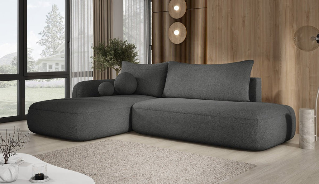 Modernes Designer Ecksofa Babu Bouclé: Komfortables Schlafsofa mit Klappfunktion für Zuhause