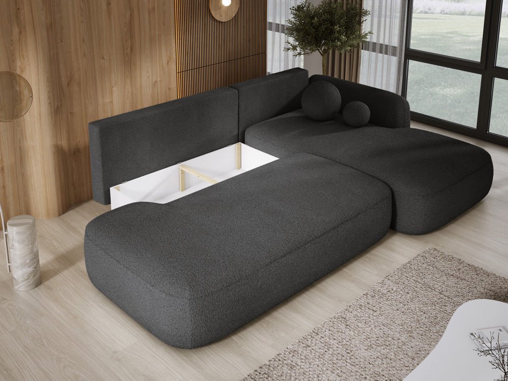 Modernes Designer Ecksofa Babu Bouclé: Komfortables Schlafsofa mit Klappfunktion für Zuhause