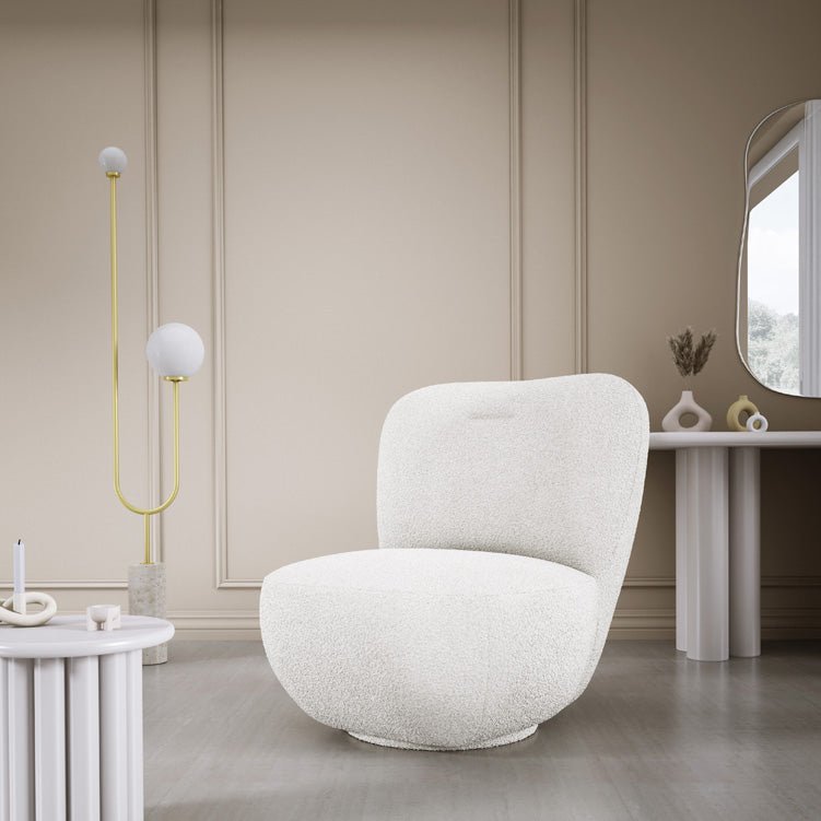 Eleganter Kyoto Designer Bouclé Sessel mit 360° Drehfunktion – Komfort trifft Stil