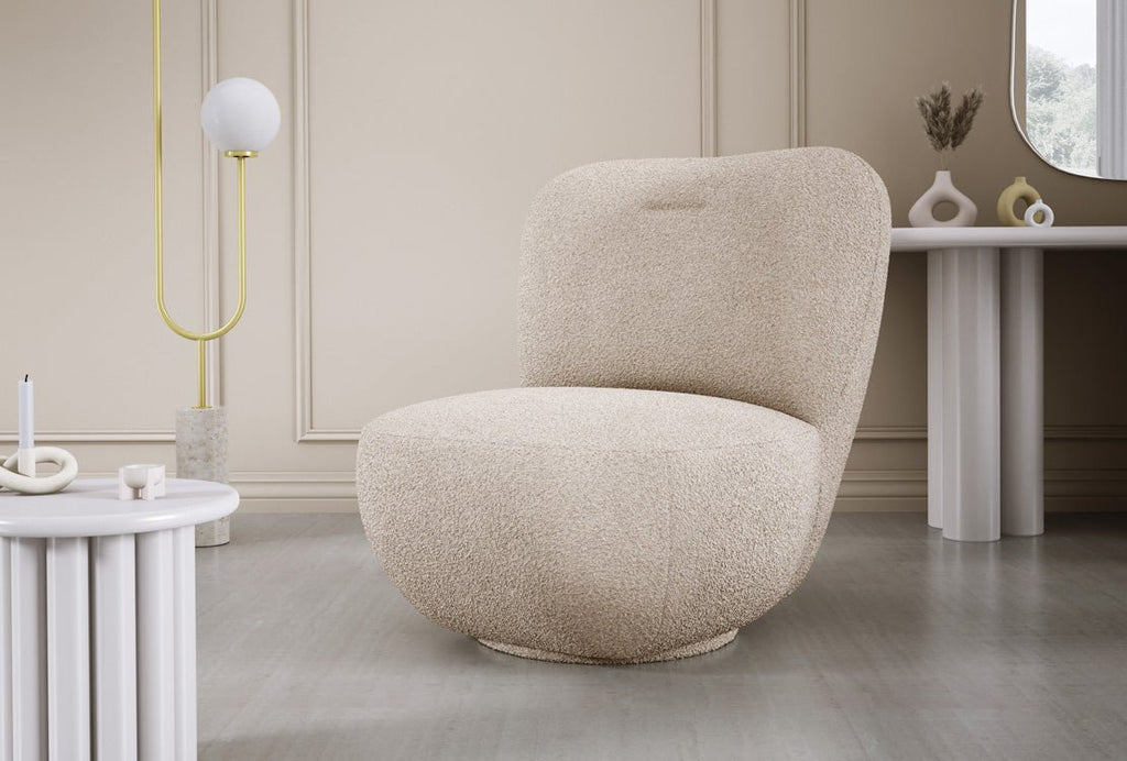 Eleganter Kyoto Designer Bouclé Sessel mit 360° Drehfunktion – Komfort trifft Stil