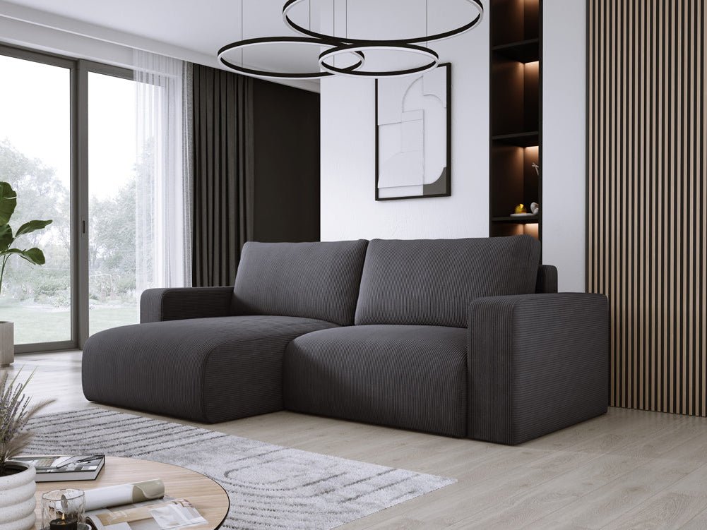 Modernes L-Form Cord Ecksofa Carl mit Schlaffunktion und integriertem Bettkasten