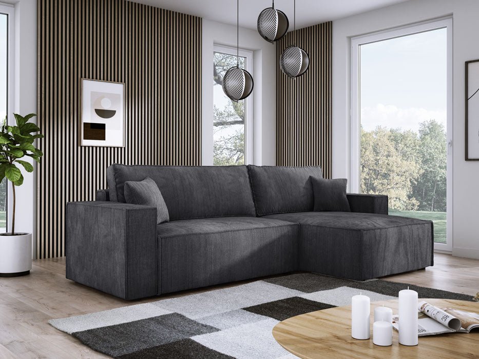 Luxuriöses Velanova Cord Ecksofa mit Schlaffunktion und praktischem Stauraum