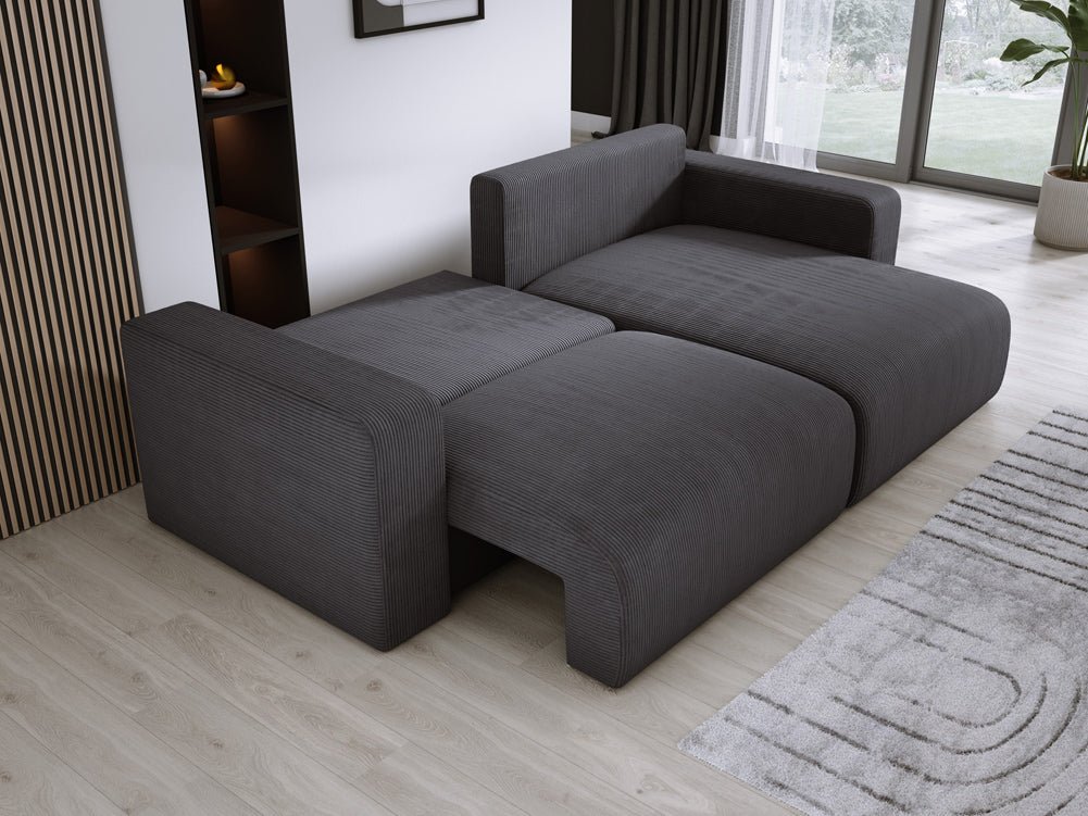 Modernes L-Form Cord Ecksofa Carl mit Schlaffunktion und integriertem Bettkasten