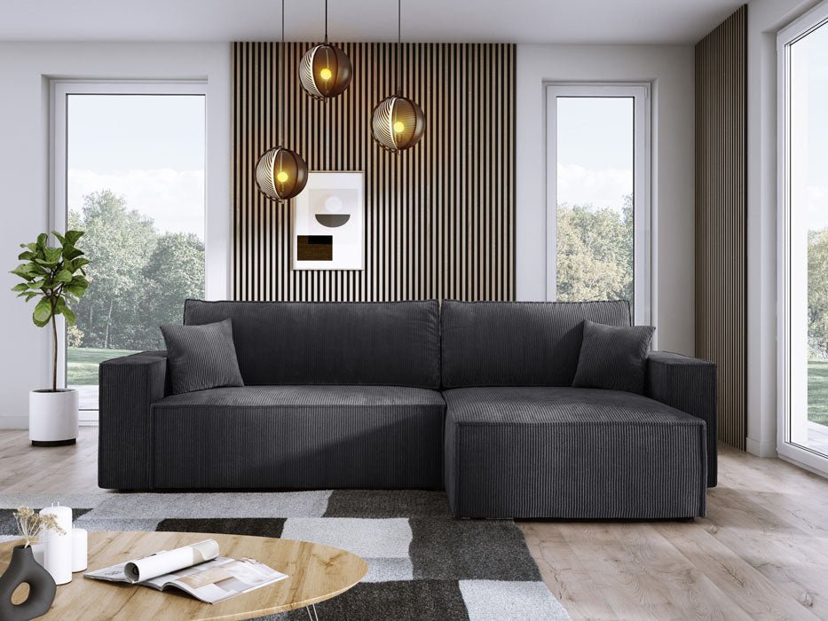 Luxuriöses Velanova Cord Ecksofa mit Schlaffunktion und praktischem Stauraum