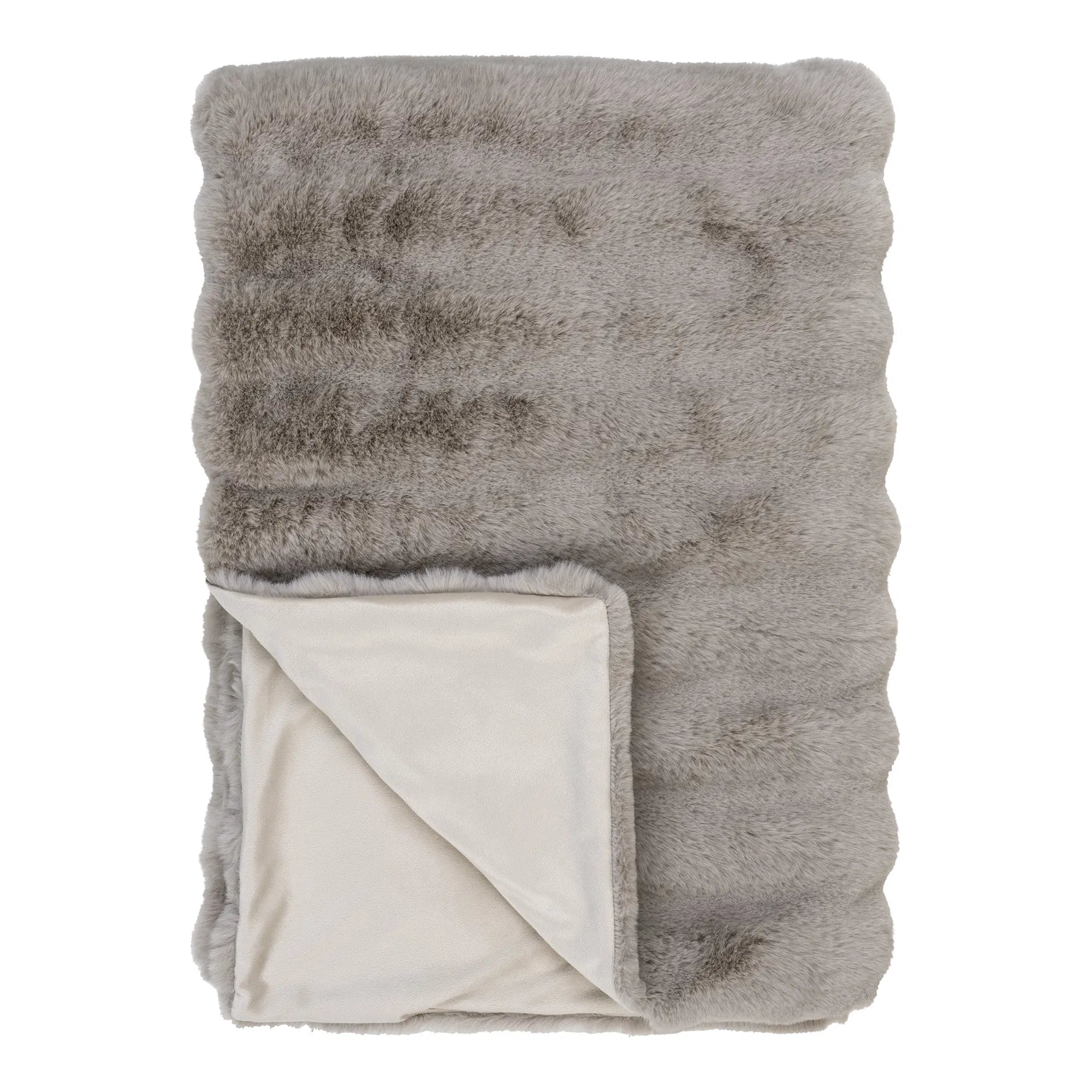 Kuschelige Flausch Tagesdecke Tao – Weiches Kunstfell Grau 130x180 cm