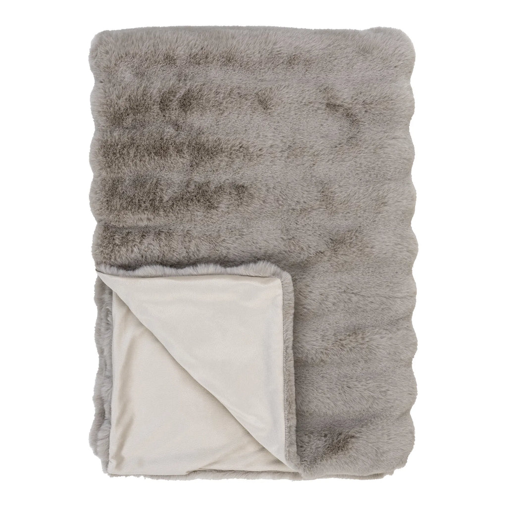 Kuschelige Flausch Tagesdecke Tao – Weiches Kunstfell Grau 130x180 cm