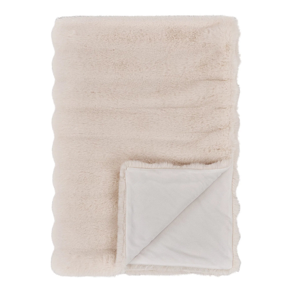 Luxuriöse Flausch-Tagesdecke Tao aus Kunstfell, Beige, Kuschelig Weich, 130x180 cm