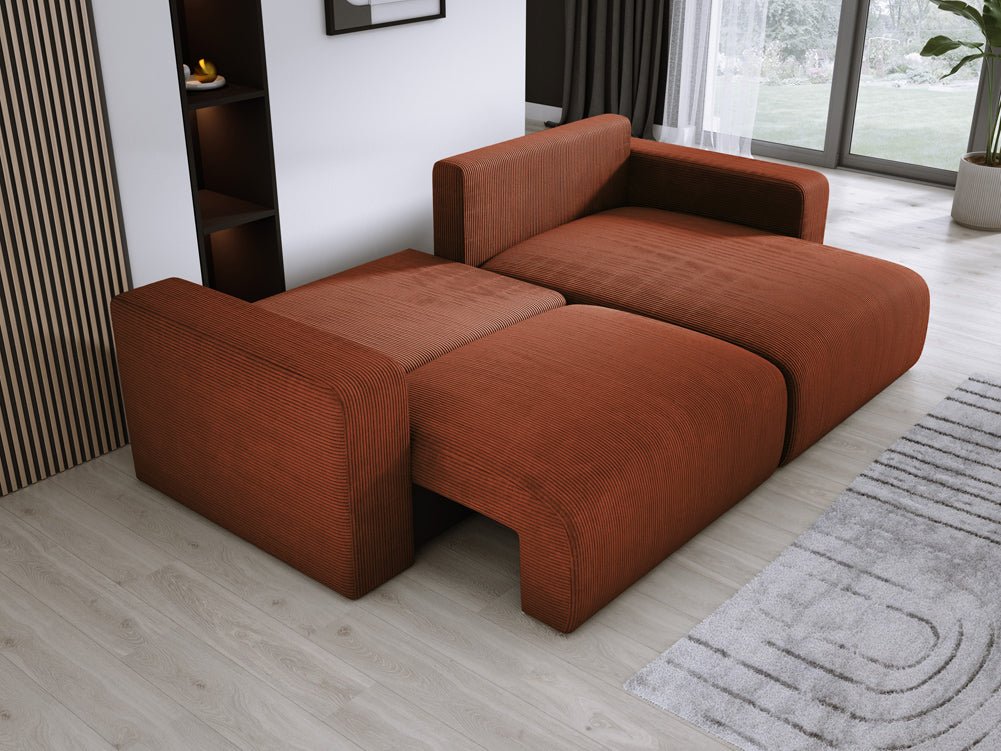 Modernes L-Form Cord Ecksofa Carl mit Schlaffunktion und integriertem Bettkasten