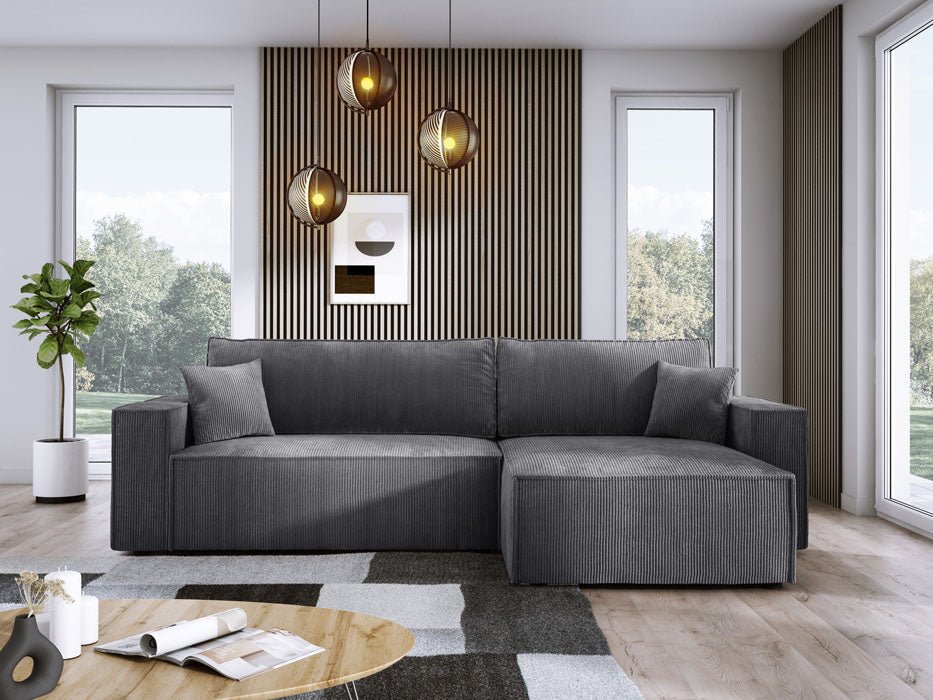 Luxuriöses Velanova Cord Ecksofa mit Schlaffunktion und praktischem Stauraum