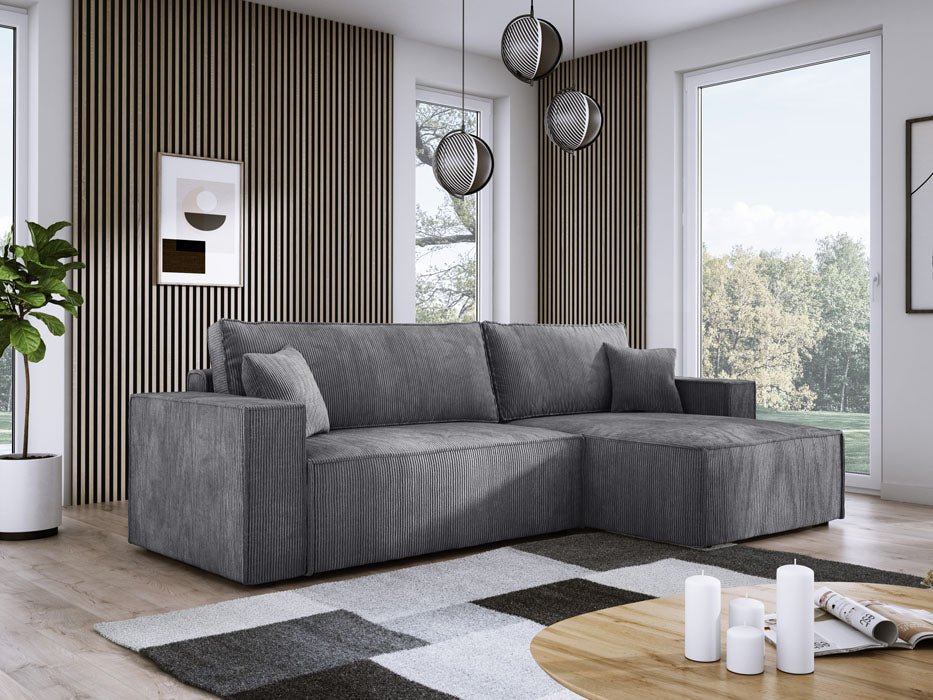 Luxuriöses Velanova Cord Ecksofa mit Schlaffunktion und praktischem Stauraum