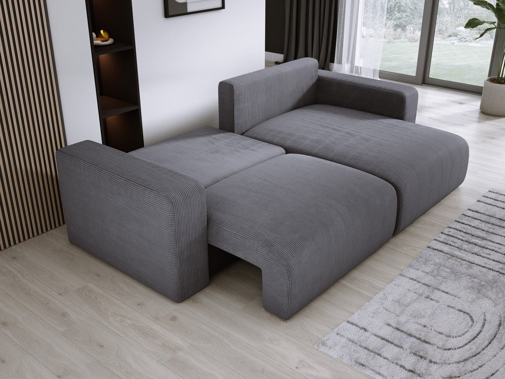 Modernes L-Form Cord Ecksofa Carl mit Schlaffunktion und integriertem Bettkasten