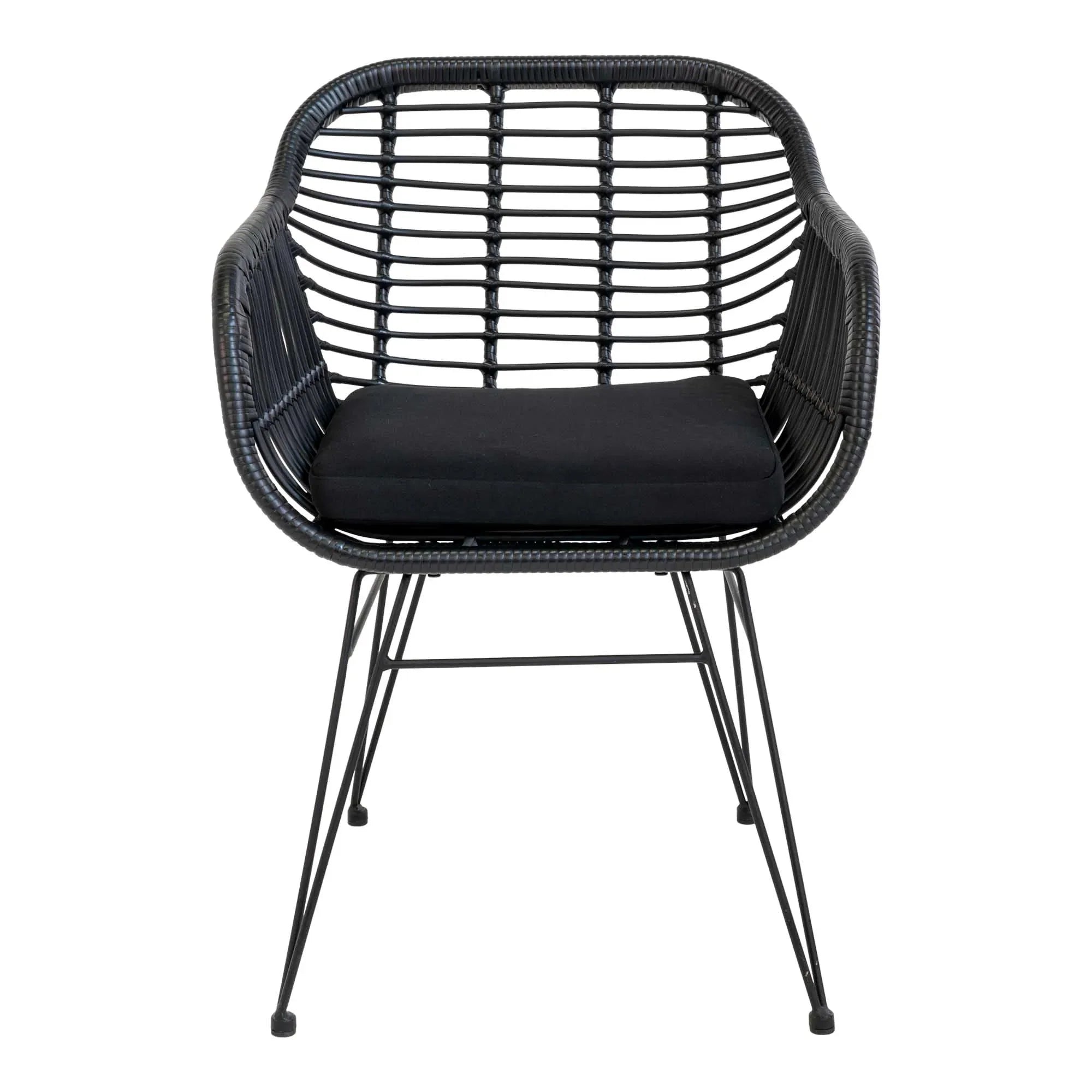 2er Set Gartenstuhl Firenze Schwarz: Eleganter, Wetterfester Stahl-Polyrattan Outdoor-Stuhl für Garten