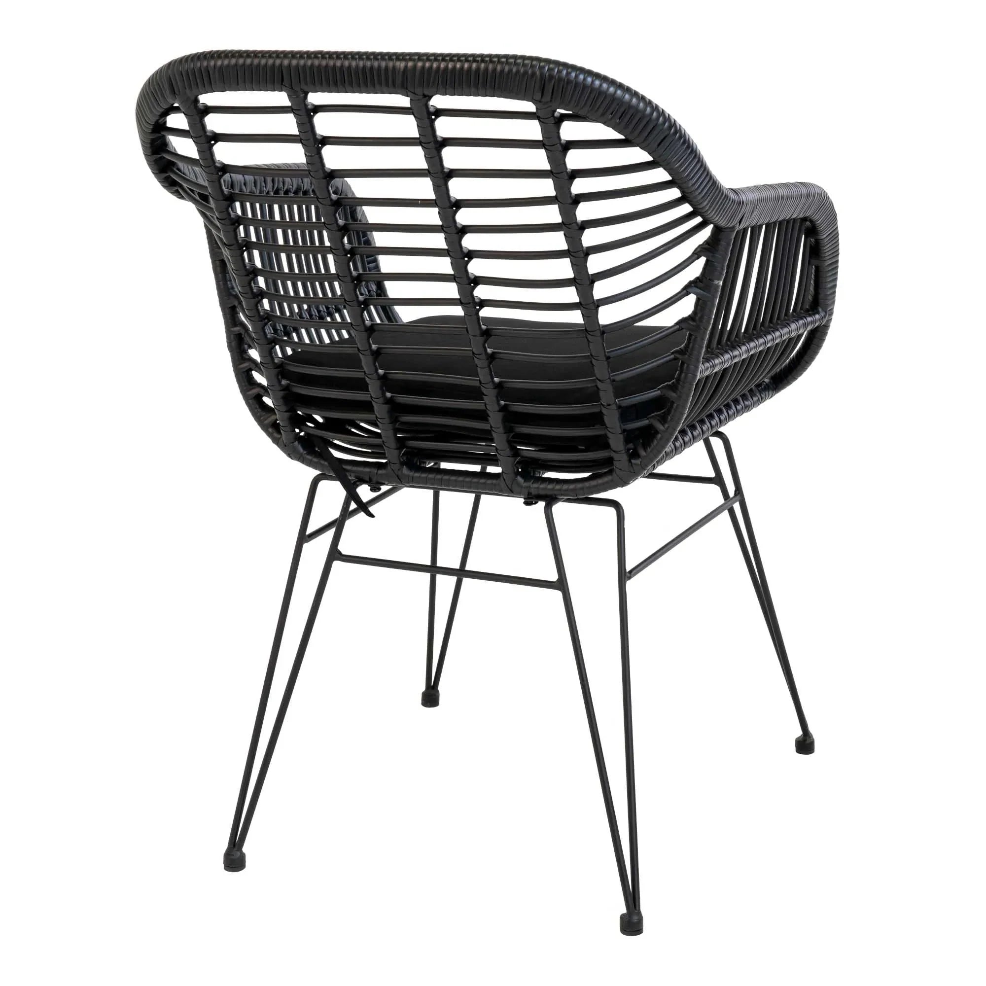 2er Set Gartenstuhl Firenze Schwarz: Eleganter, Wetterfester Stahl-Polyrattan Outdoor-Stuhl für Garten