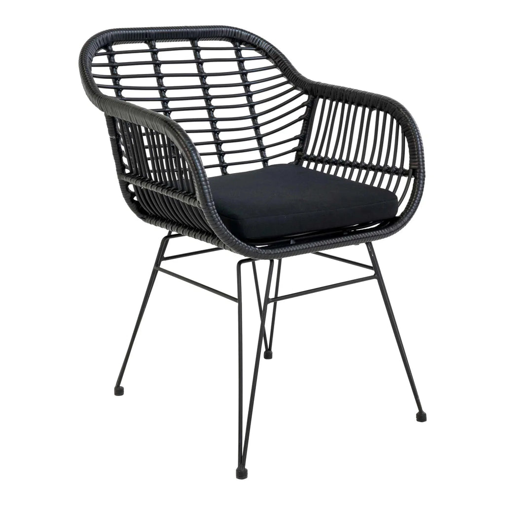 2er Set Gartenstuhl Firenze Schwarz: Eleganter, Wetterfester Stahl-Polyrattan Outdoor-Stuhl für Garten