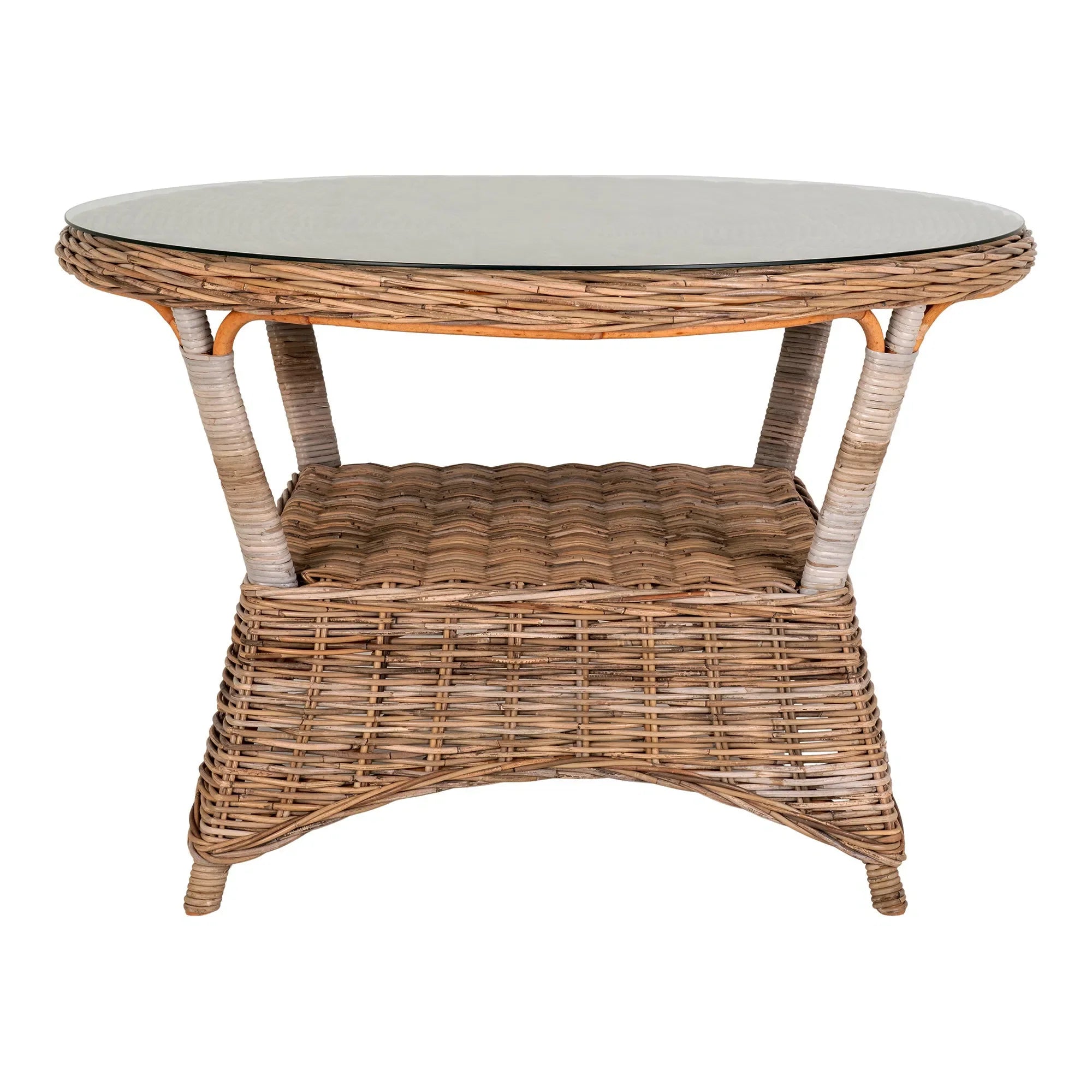 Larissa Outdoor Esstisch: Rund Ø120cm, Robustes Rattan, Stahl & Glas