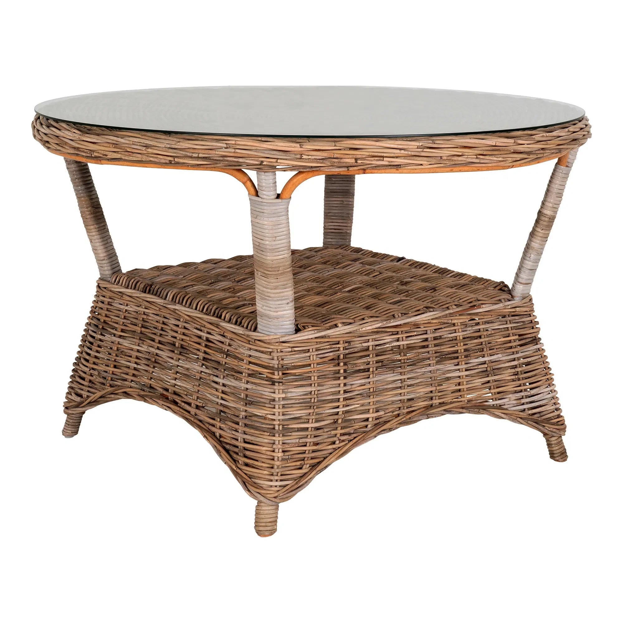 Larissa Outdoor Esstisch: Rund Ø120cm, Robustes Rattan, Stahl & Glas