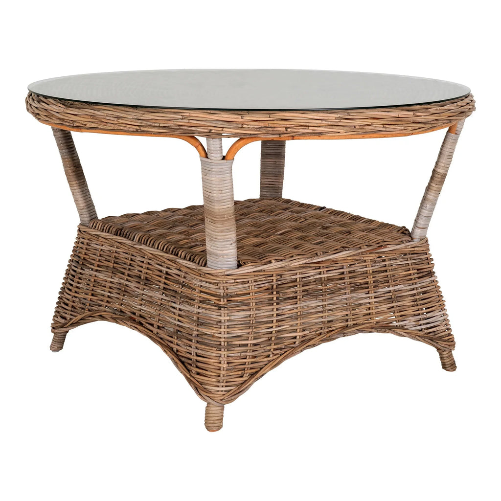 Larissa Outdoor Esstisch: Rund Ø120cm, Robustes Rattan, Stahl & Glas