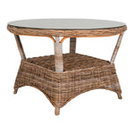 Lade das Bild in den Galerie-Viewer, Larissa Outdoor Esstisch: Rund Ø120cm, Robustes Rattan, Stahl &amp; Glas
