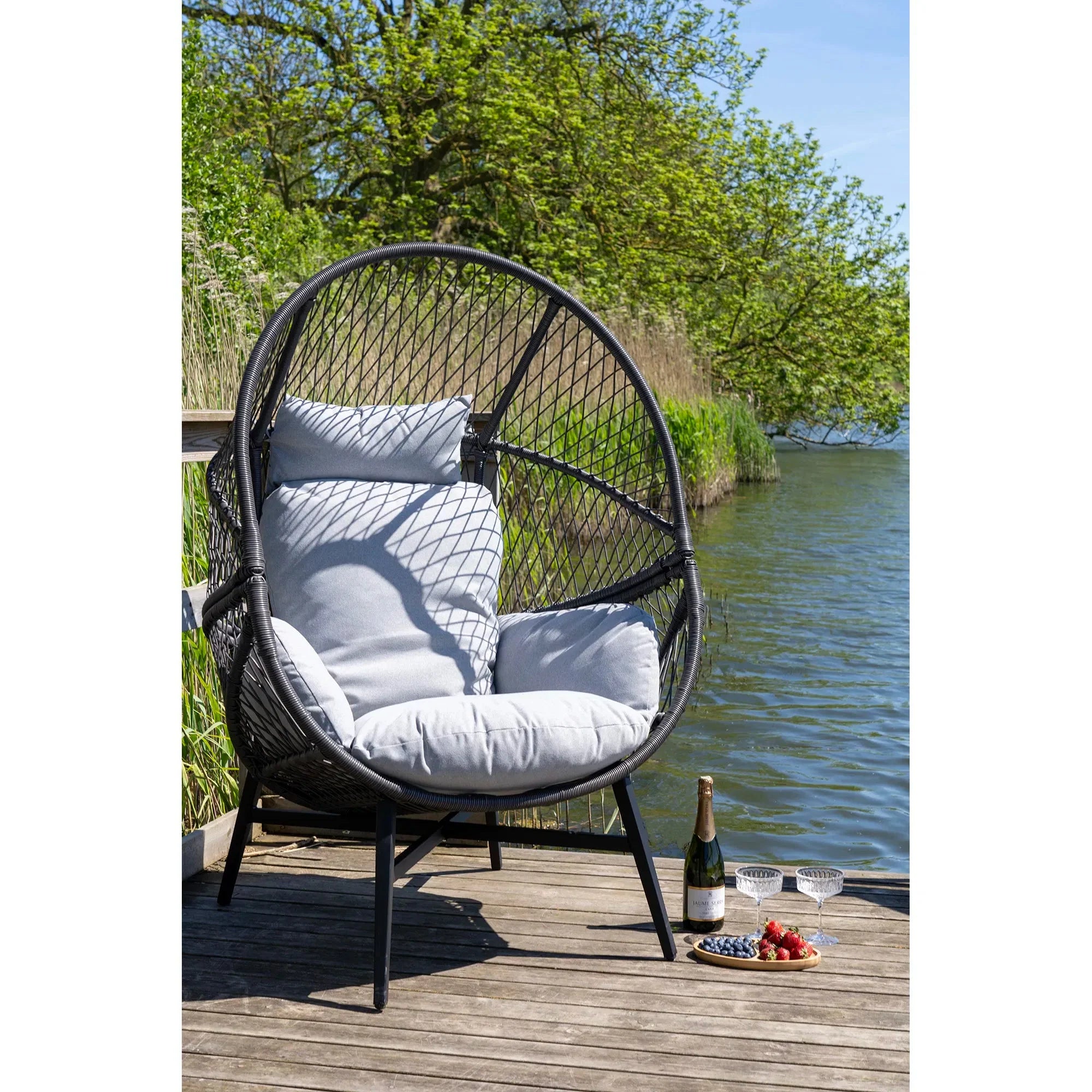Marano Polyrattan Loungesessel mit Kissen – Outdoor Garten Sessel Wetterfest Komfortabel