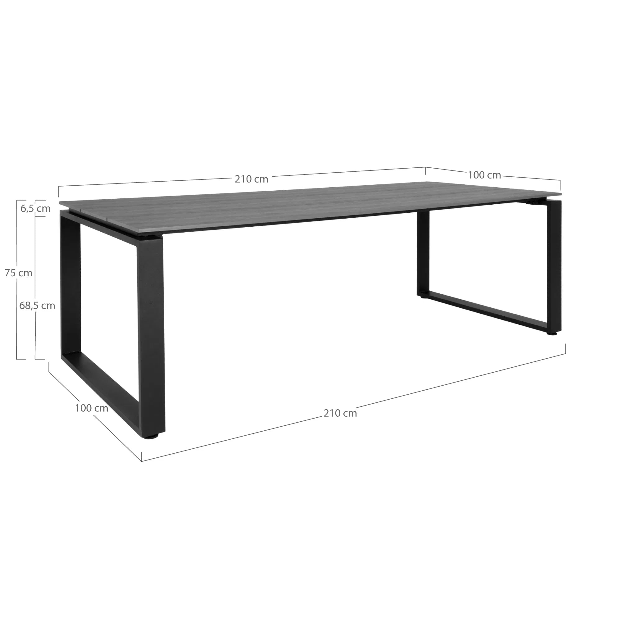 Robuster Garten Esstisch Emilio, 210x100cm, Nonwood & Aluminium, Modern, Wetterfest, Schwarz/Grau